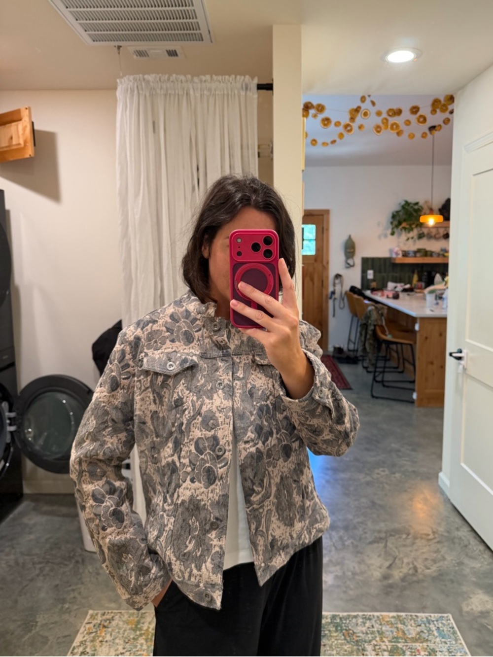Gray Floral Jacquard Boxy Jacket - Picture 2 of 6